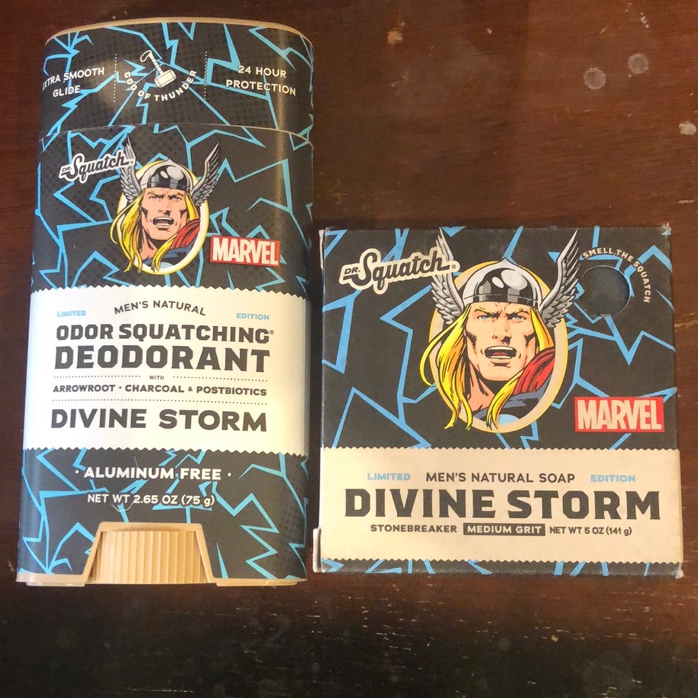 Dr. SquatchxMarvel Collab Limited Edition Divine Storm Thor Soap & Deodorant Set